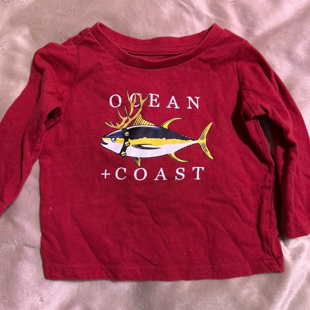 Ocean + Coast Kids Long Sleeve Red Tee with Fish Graphic